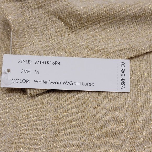 New Zac & Rachel Shirred Square Neck Bodice Top White Swan with Gold Lurex M - Picture 14 of 14